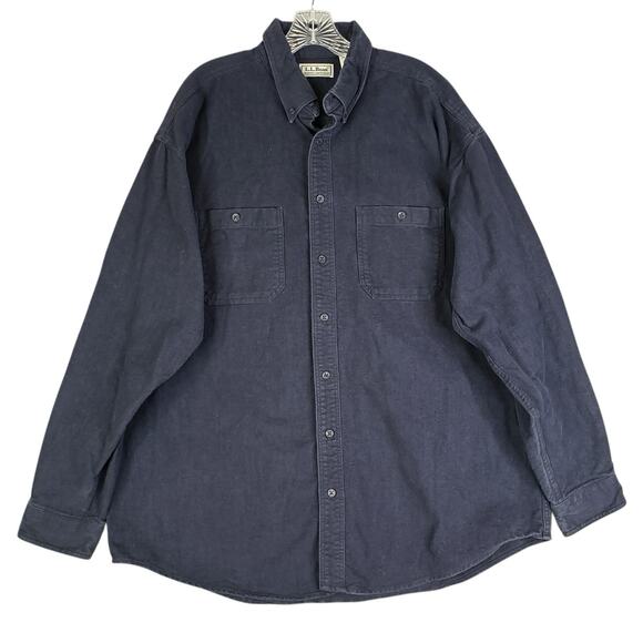 LL Bean Shirt Chamois Mens Size XLT Blue LS Button Down Flannel Vintage USA - Picture 8 of 9